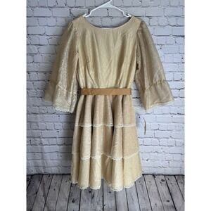 VTG 80's Western Cowgirl Rodeo Square Dance Tiered Eyelet Dress Sz‎ Small NWT